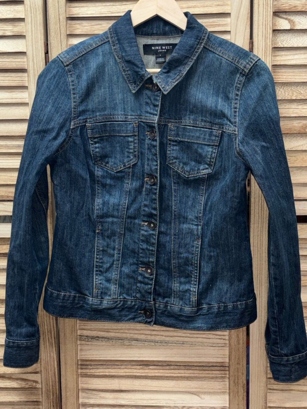 Nine West Blue Denim Waller Button Front Jacket Pockets Size Small S